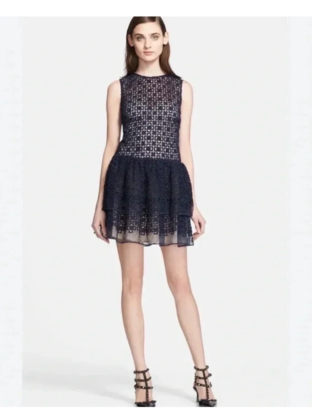 RED Valentino Navy Floral Lace Mini Dress